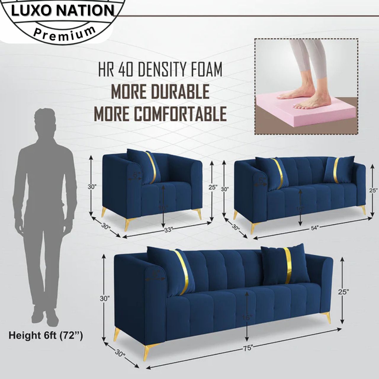 Luxo Nation Premium Luxury Sofa Set β & Modern Design for Living Room